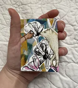 ACEO Original Art Card, Collage, 2.5 x 3.5, Dog, Flowers, Lithography - Image 2