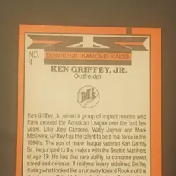 Donruss 1989 Diamond Kings Ken Griffey Jr. #4 Seattle Mariners Baseball Card - Image 4