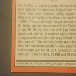 Donruss 1989 Diamond Kings Ken Griffey Jr. #4 Seattle Mariners Baseball Card - Image 5