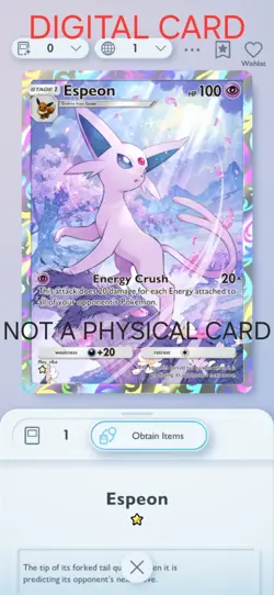 Pokemon Pocket Mobile Game Eevee Grove Set Espeon ☆ Rare Digital Trade Card - Image 1