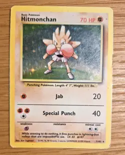 Pokemon TCG Hitmonchan 7/102 Base Set Holo Rare Card HP Condition - Image 1
