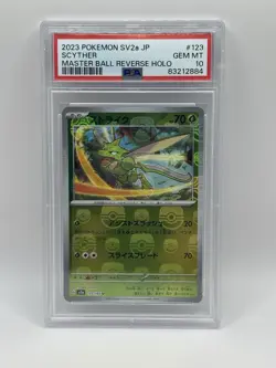 Pokemon Scyther SV2a JP #123 Masterball Reverse Holo PSA 10 Gem Mint - Image 1