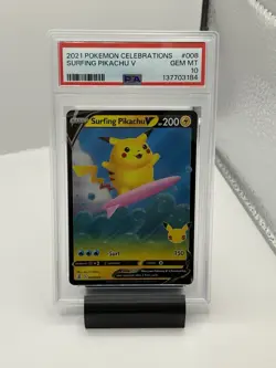 2021 Pokemon Surfing Pikachu V Celebrations 008/025 PSA 10 GEM MINT - Image 1