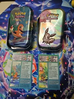Pokemon Kanto Friends Mini Tins - Eevee and Charmander *EMPTY* Art Work Included - Image 1