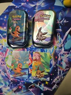 Pokemon Kanto Friends Mini Tins - Eevee and Charmander *EMPTY* Art Work Included - Image 2