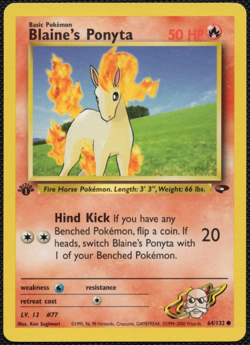 1st Edition Blaine's Ponyta 64/132 Gym Challenge Pokemon Card LP/NM - Image 2