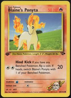 1st Edition Blaine's Ponyta 64/132 Gym Challenge Pokemon Card LP/NM - Image 4