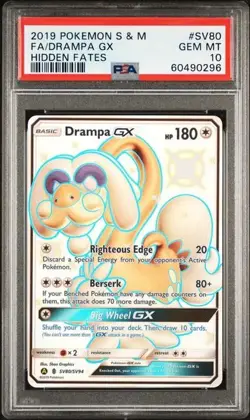 NEW 2019 POKEMON TCG CARD SUN & MOON HIDDEN FATES SV80 FULL ART DRAMPA GX PSA 10 - Image 1