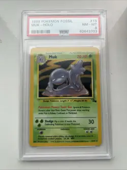 Pokemon Muk TCG Fossil Card 13/62 Holo Unlimited Rare 1999 PSA 8 - Image 1
