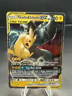 Pokemon Pikachu & Zekrom GX Ultra Rare Holo Sm-Team Up 33/181 LP - Image 1