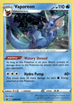Vaporeon Promo SWSH: Sword & Shield Promo Cards SWSH072 Near Mint Pokemon TCG - Image 1
