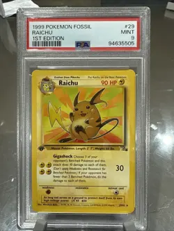 Pokemon TCG Raichu 29 Fossil 1st Edition Non-Holo Card PSA 9 - Image 1