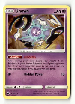 Unown (92) Rare Normal SM - Lost Thunder 92/214 MP Pokemon TCG - Image 1