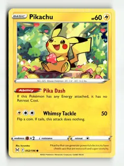 Pikachu Common Normal SWSH11: Lost Origin 052/196 LP Pokemon TCG - Image 1