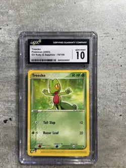 Pokemon Card Treecko CGC 10 Gem, e-Reader EX Ruby & Sapphire 76/109, 2003 (1) - Image 1