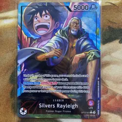 One Piece TCG English Silvers Rayleigh Leader Alt Art Card OP12-001 NM - Image 1