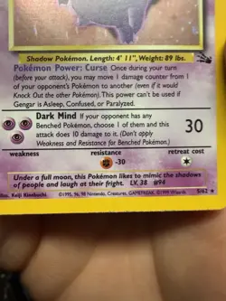 Pokemon Gengar 5/62 Fossil Holo Rare Unlimited 1999 TCG Card English - Image 3