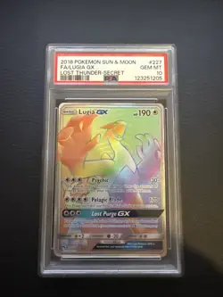 2018 Pokemon Sun & Moon Lost Thunder Secret Full Art Lugia GX PSA 10 Rainbow 227 - Image 3