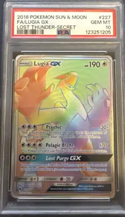 2018 Pokemon Sun & Moon Lost Thunder Secret Full Art Lugia GX PSA 10 Rainbow 227 - Image 4