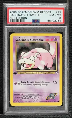 Sabrina's Slowpoke 1st Ed. Pokemon Gym Heroes PSA 8 2000 - Image 1