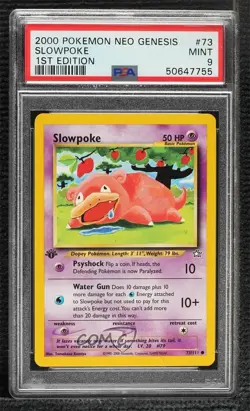 Slowpoke 1st Ed. Pokemon Neo Genesis PSA 9 MINT 2000 - Image 1