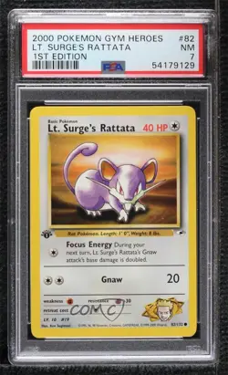 Lt Surge's Rattata 1st Ed. Pokemon Gym Heroes PSA 7 2000 - Image 1