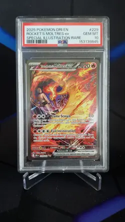 Pokemon Team Rocket's Moltres ex 229/182 Destined Rivals PSA 10 Holo SIR - Image 1