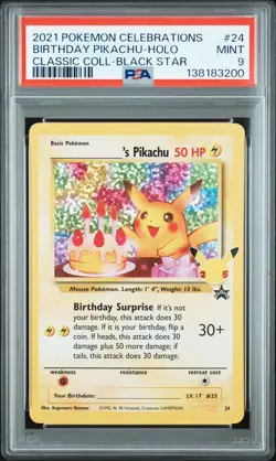 2021 Pokemon Celebrations Birthday Pikachu Holo #24 Black Star Promo PSA 9 Mint - Image 1