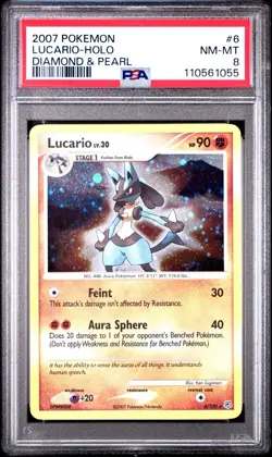PSA 8 LUCARIO 6/130 | 2007 D&P Base Holo Graded Pokemon Card - Image 1
