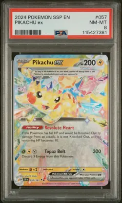 2024 Pokemon SSP EN - Pikachu EX 057/191 - PSA 8 NM-MT - Image 1