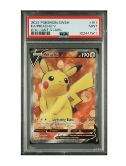 PSA 9 2022 POKEMON SWORD & SHIELD BRILLIANT STARS #157 FULL ART PIKACHU V - Image 1