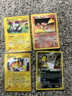 Pokemon Card Lot 4 Dark Ampharos Holo Raichu Magneton Blaine’s Magmar - Image 1