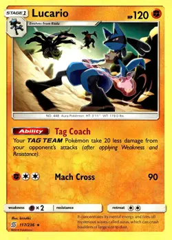 Lucario #117/236 SM - Unified Minds Near Mint or Better - Pokemon Card - Image 1