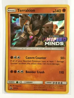 Terrakion PRERELEASE HOLO RARE SM205 Pokemon Unified Minds NM Card TCG Foil - Image 1