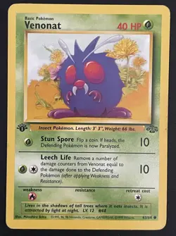 1st Edition Venonat 63/64 Jungle Regular Pokemon Vintage TCG WOTC Non Holo Card - Image 1