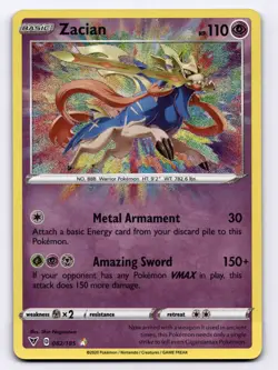 Zacian 082/185 SWSH04: Vivid Voltage 2020 Pokemon Amazing Rare Shin Nagasawa - Image 1