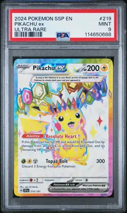 Pikachu Ex 219 Ultra Rare Pokemon Ssp En-Surging Sparks NM PSA 9 - Image 1
