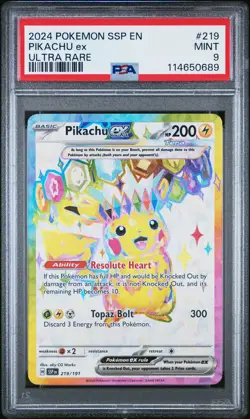Pikachu Ex 219 Ultra Rare Pokemon Ssp En-Surging Sparks NM PSA 9 - Image 1