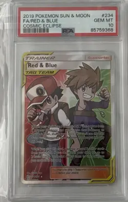 Pokemon Red & Blue Full Art 234/236 Sm-Cosmic Eclipse Holo PSA 10 - Image 1