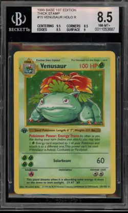 Pokemon Venusaur Base Set Shadowless 1st Ed Thick Stamp Holo Rare #15 BGS 8.5 - Image 1