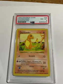 1999 POKEMON BASE SET SHADOWLESS #46 CHARMANDER PSA 8 - Image 1