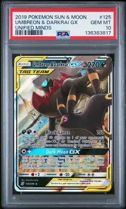 2019 POKEMON SUN & MOON UNIFIED MINDS #125 UMBREON & DARKRAI GX PSA 10 - Image 1