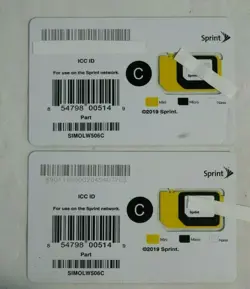 Sprint Sim Card Part # SIMOLW506C, Lot of (2) Two Cards, Never Used - Image 1