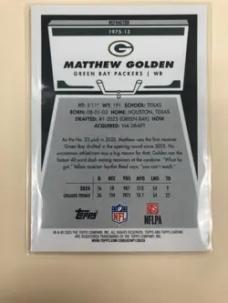 2025 Topps Chrome Football Matthew Golden 1975-13 Rookie Card RC Refractor - Image 3
