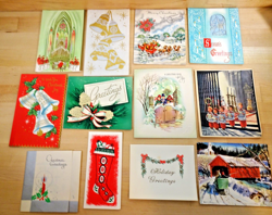 12 Vintage CHRISTMAS CARDS 1950's USED SIGNED Holiday Greetings Lot #6 - Image 1