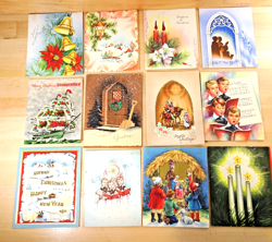 12 Vintage CHRISTMAS CARDS 1950's USED SIGNED Holiday Greetings Lot #8 - Image 1