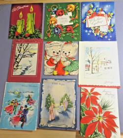 9 Assorted Vintage CHRISTMAS Greeting Cards Used Holiday Crafts LOT #1 - Image 1