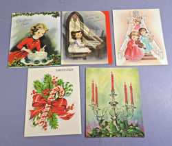 5 Vintage Christmas Cards UNUSED 1950s Holiday Greetings w/Envelopes - Image 1