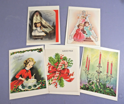 5 Vintage Christmas Cards UNUSED 1950s Holiday Greetings w/Envelopes - Image 2
