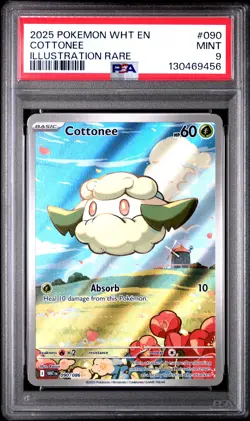 2025 POKEMON WHT EN-WHITE FLARE ILLUSTRATION RARE #090 COTTONEE PSA 9 - Image 1
